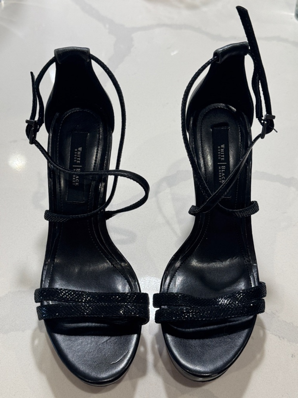 White House Black Market Black Strappy Wedge Sandals